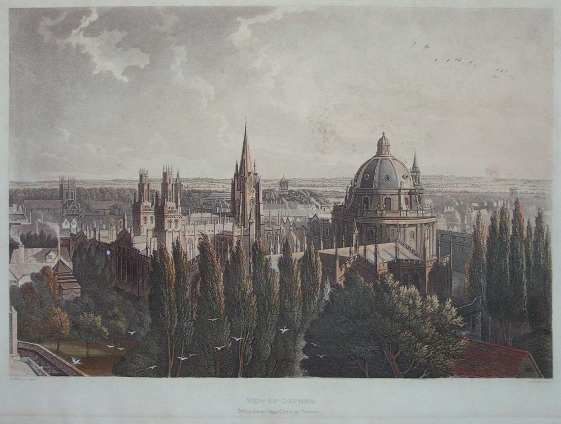 Aquatint - View of Oxford, taken from New College Tower. - Bluck
